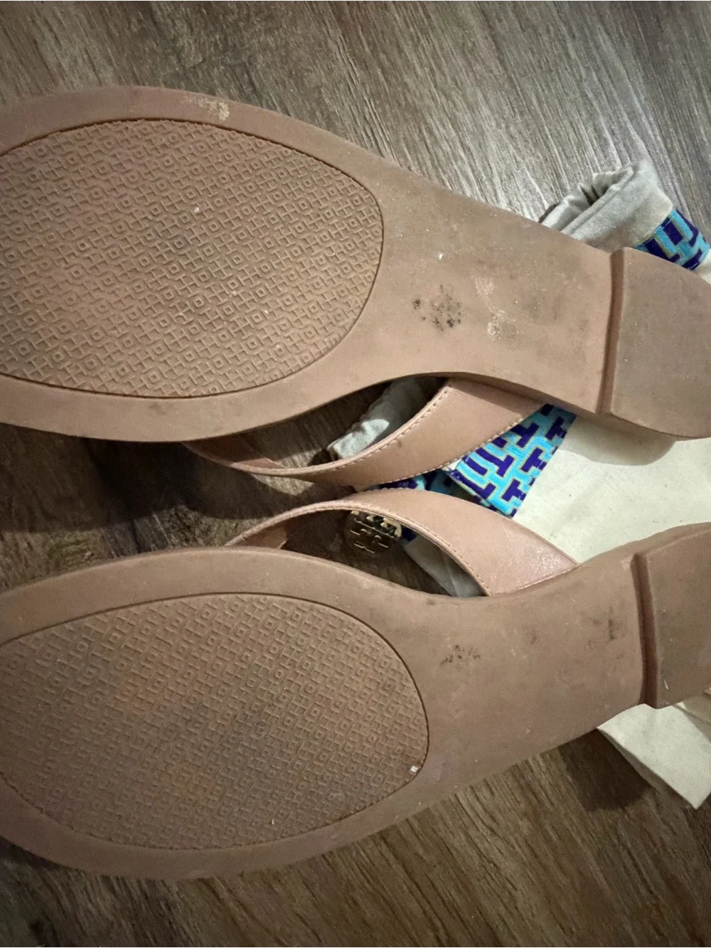 Tory Burch Blush Pink Leather Logo Thong Sandals with Gold Emblem